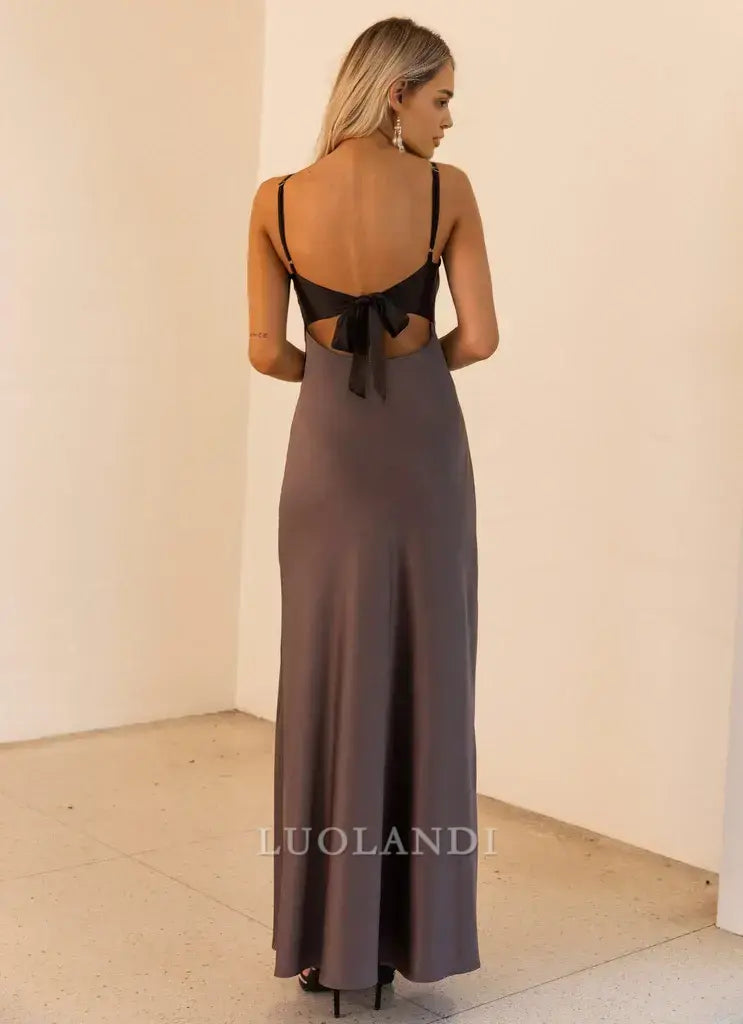 Luolandi Fashion Spaghetti Straps V-neck Sleeveless Long Prom Dress Simple Maxi Dress Elegant Evening Party Dress