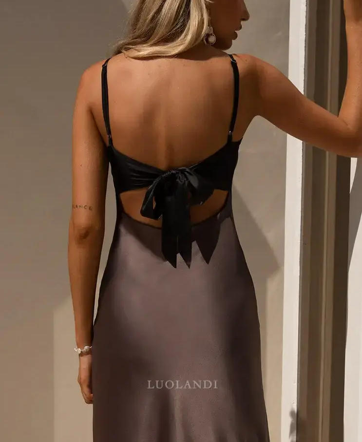 Luolandi Fashion Spaghetti Straps V-neck Sleeveless Long Prom Dress Simple Maxi Dress Elegant Evening Party Dress