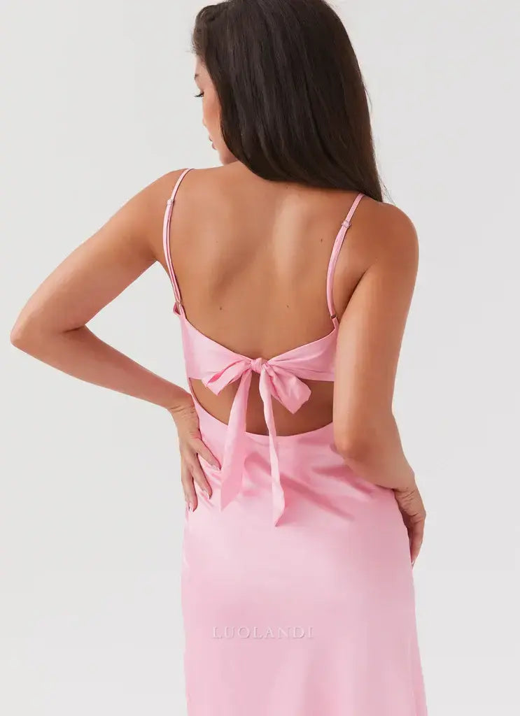 Luolandi Fashion Spaghetti Straps V-neck Sleeveless Long Prom Dress Simple Maxi Dress Elegant Evening Party Dress