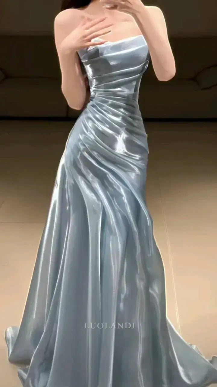 Luolandi Fashion Strapless Pleated Sleeveless Long Formal Prom Dress Elegant Party Evening Gown Charming Graduation Dress