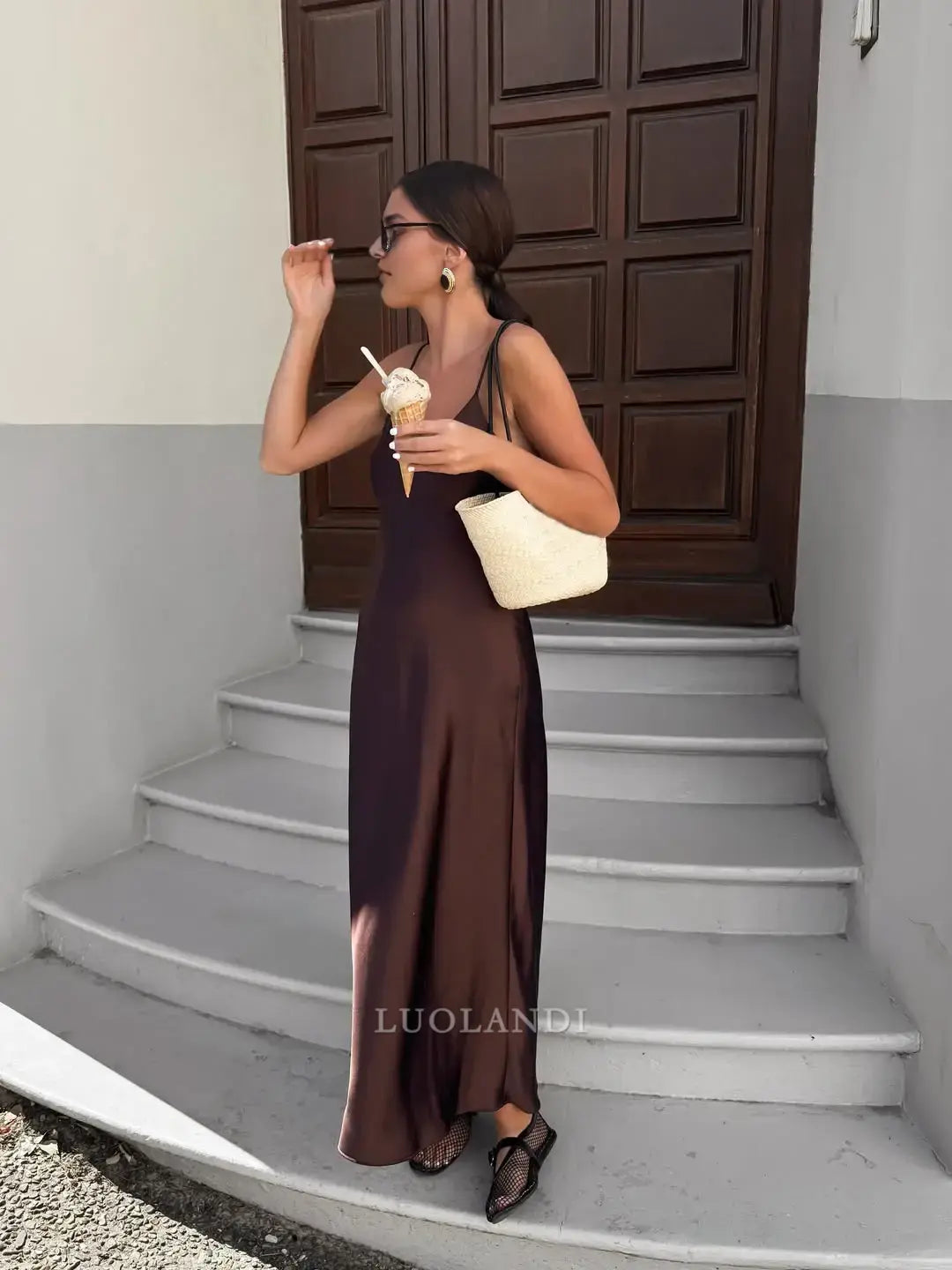 Luolandi Fashion V-neck Formal Prom Dress Sleeveless Elegant Evening Party Gown Simple Wedding Guest Dress