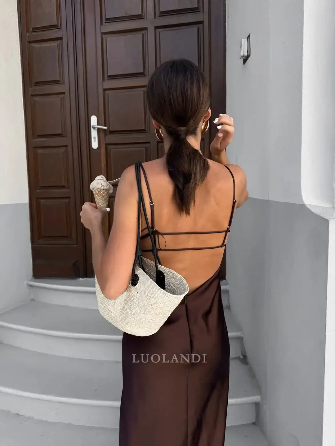 Luolandi Fashion V-neck Formal Prom Dress Sleeveless Elegant Evening Party Gown Simple Wedding Guest Dress