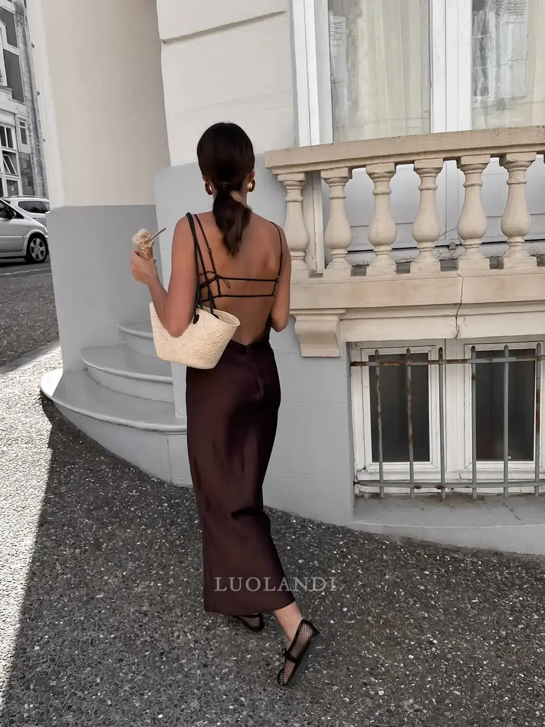 Luolandi Fashion V-neck Formal Prom Dress Sleeveless Elegant Evening Party Gown Simple Wedding Guest Dress