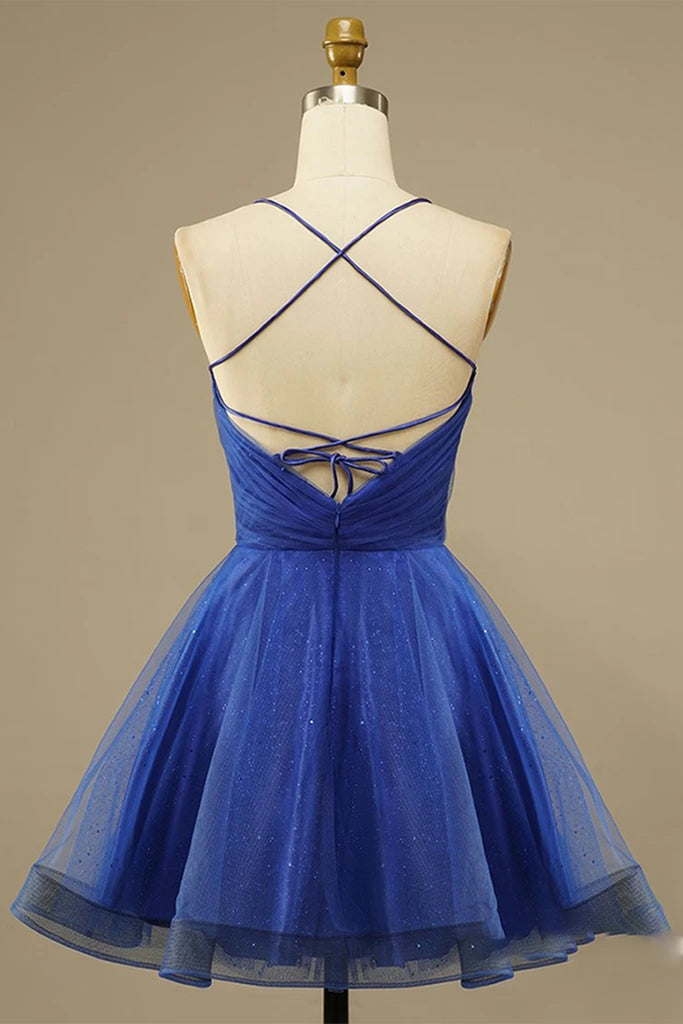 Luolandi Tulle Lace Cocktail Dress Blue Fitted Homecoming Dress Short Prom Dress Sexy