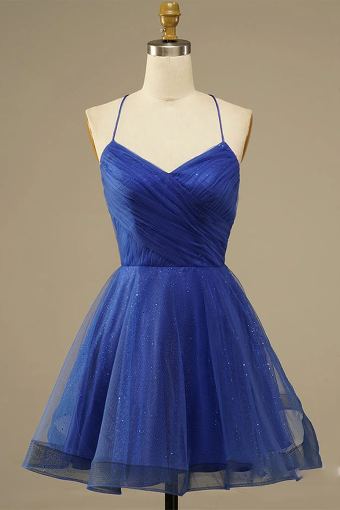 Luolandi Tulle Lace Cocktail Dress Blue Fitted Homecoming Dress Short Prom Dress Sexy