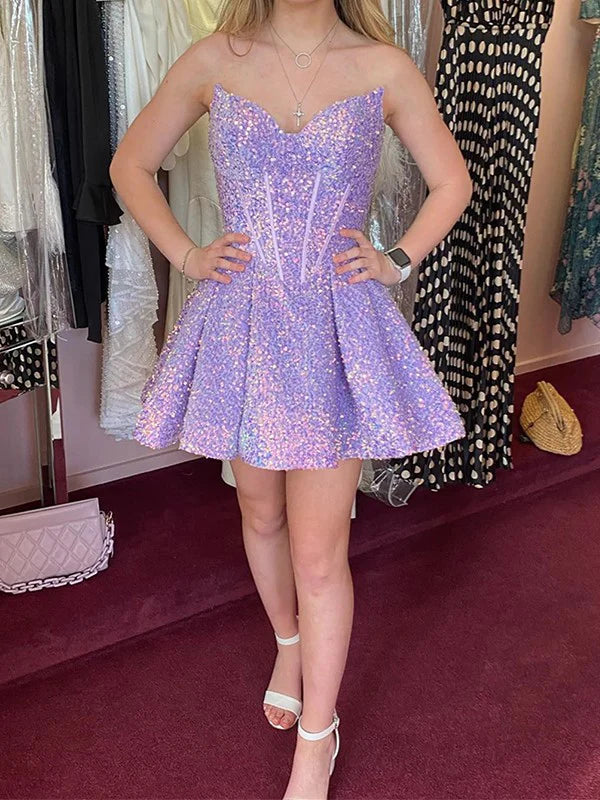 Luolandi A-line Princess Velvet Sequin Sleeveless Short Tight Bra Homecoming Dress Sparkly Party Dress