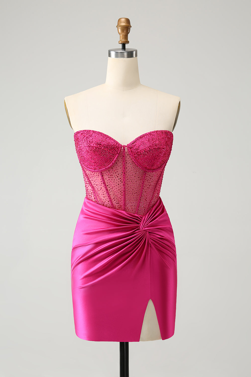 Luolandi Sparkly Fuchsia Corset Sweetheart Beaded Tight Short Homecoming Dress Party Dress