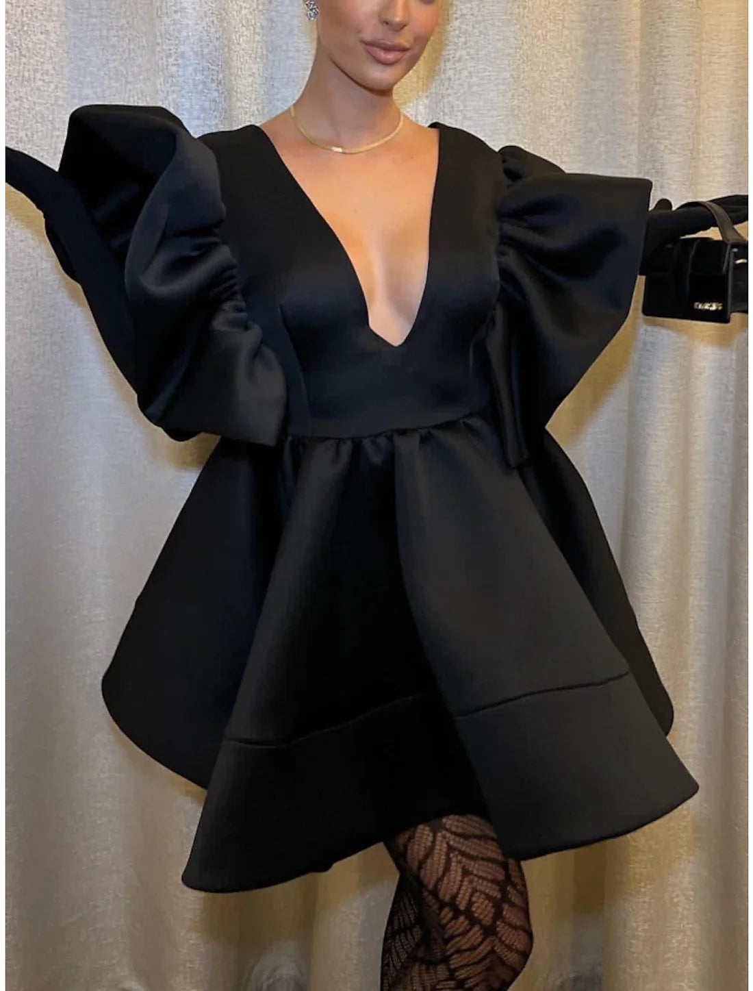 Luolandi A-Line Homecoming Dresses Vintage Dress Homecoming Short / Mini Short Sleeve V Neck Satin Sexy Party Dress