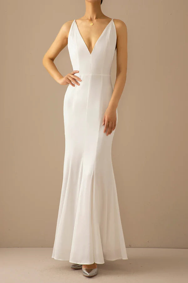 Luolandi Mermaid blue V-neck long backless and floor length prom dress Evening Dress