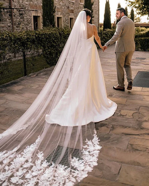 Luolandi A Line V Neck Straps Satin Wedding Dresses Simple Sexy