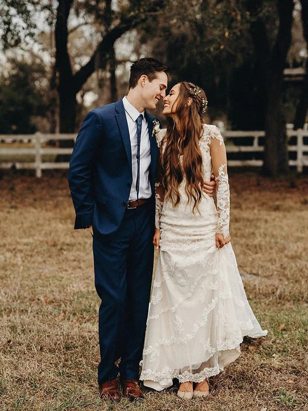 Luolandi Elegant Mermaid Wedding Dresses Long Sleeves Lace Bridal Gowns Open Back Beautiful