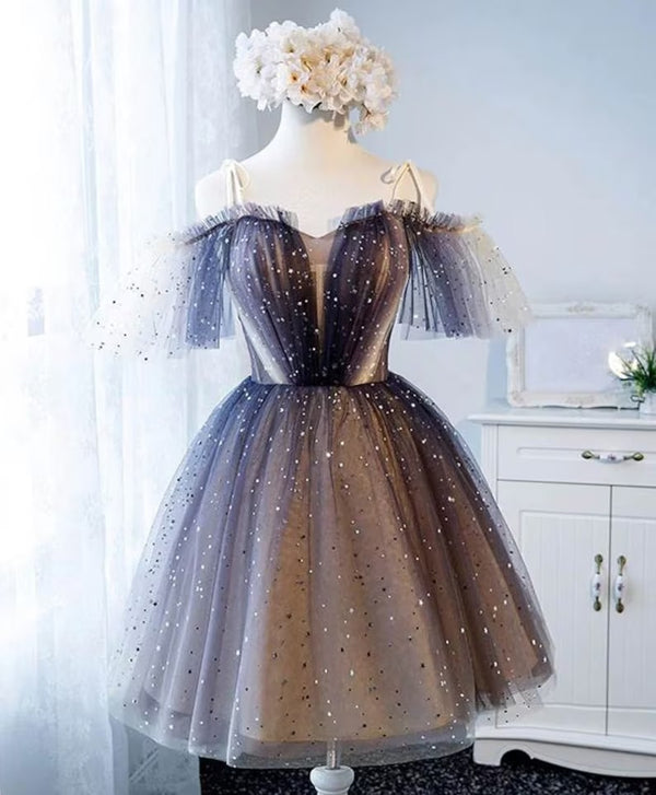 Luolandi Sweetheart V-neck Starlit Cloud Tulle Mini Length Homecoming Dress Beautiful