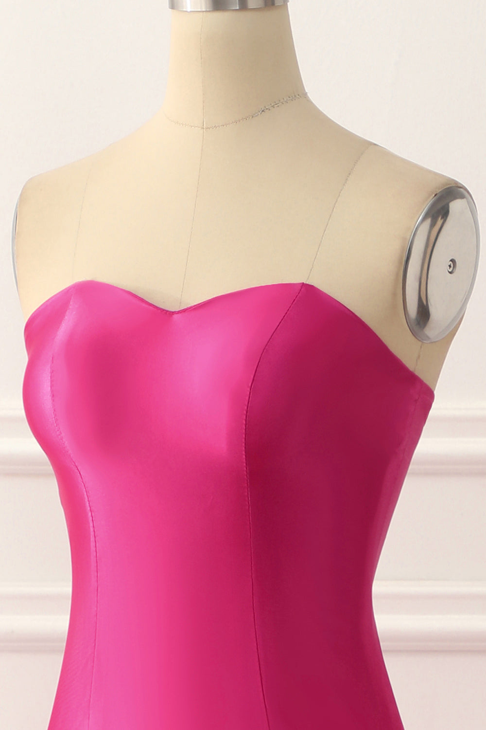 Luolandi Fuchsia Satin Mermaid Prom Dress With Split Front Off Shoulder Sexy Evening Dress