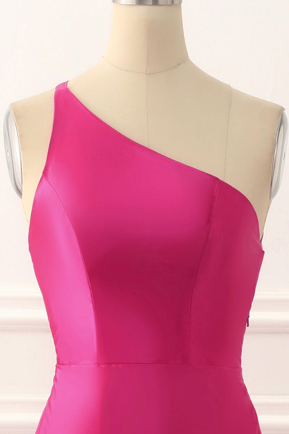 Luolandi One Shoulder Hot Pink Satin Backless Long Prom Dress Sexy Evening Dress Party Dress