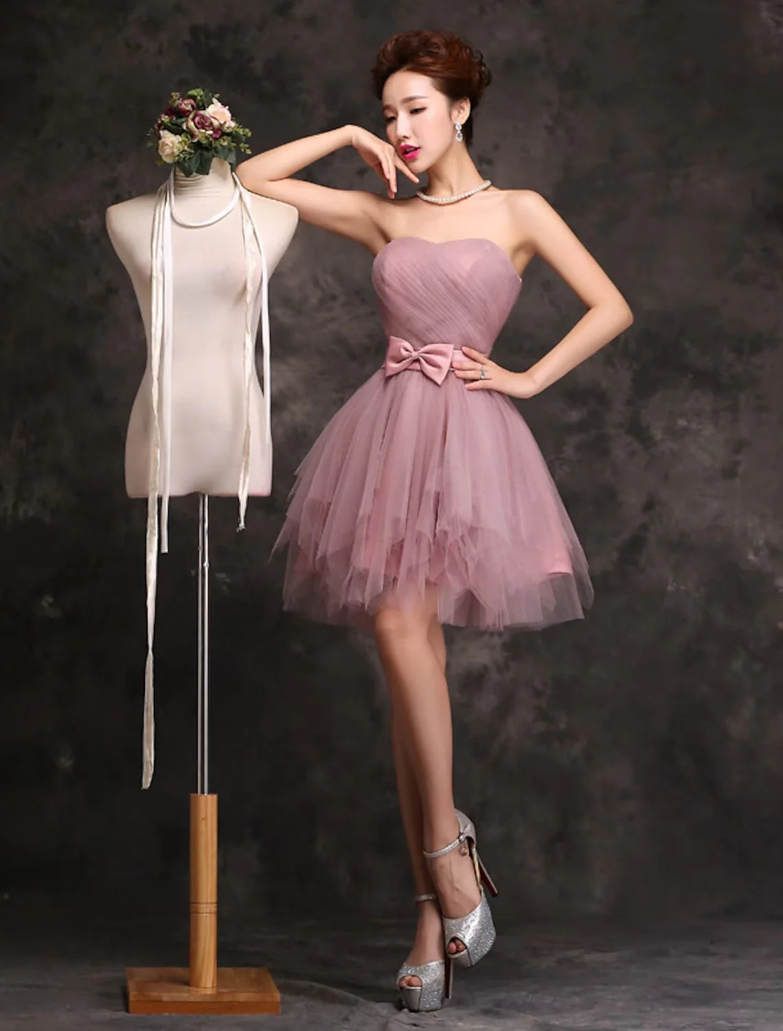 Luolandi Sweetheart A Line Ball Gown Cocktail Dresses Vintage Dress Wedding Guest Homecoming Short / Mini Sleeveless Sweetheart Tulle with Bow(s)