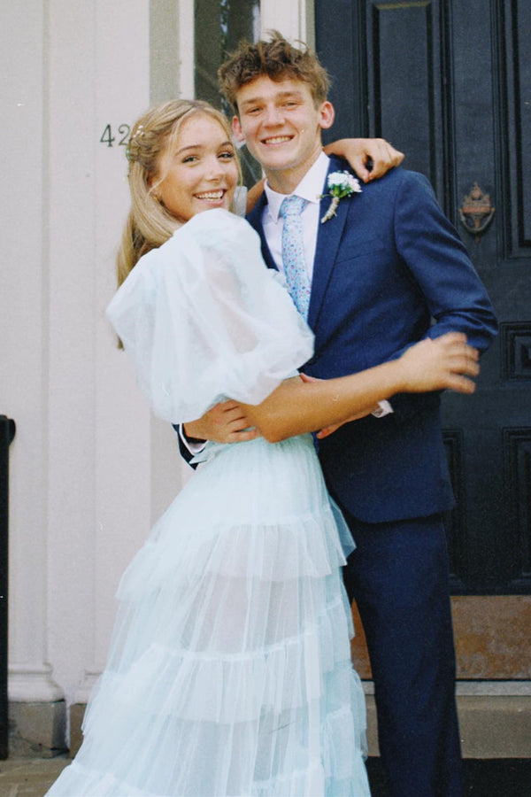 Luolandi A Line Tow-Piece Tulle Prom Dress with Slit Solid Color Evening Dress Party Dress