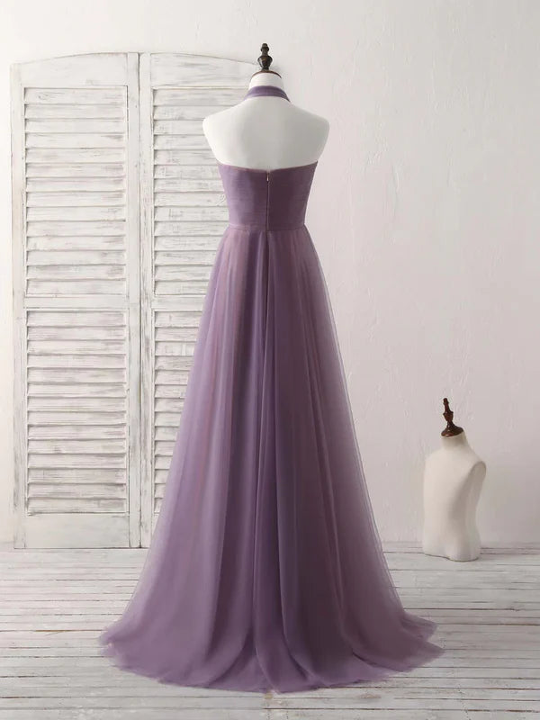 Luolandi A-Line Tulle High Low Long Prom Dress Simple Bridesmaid Dress Solid Color