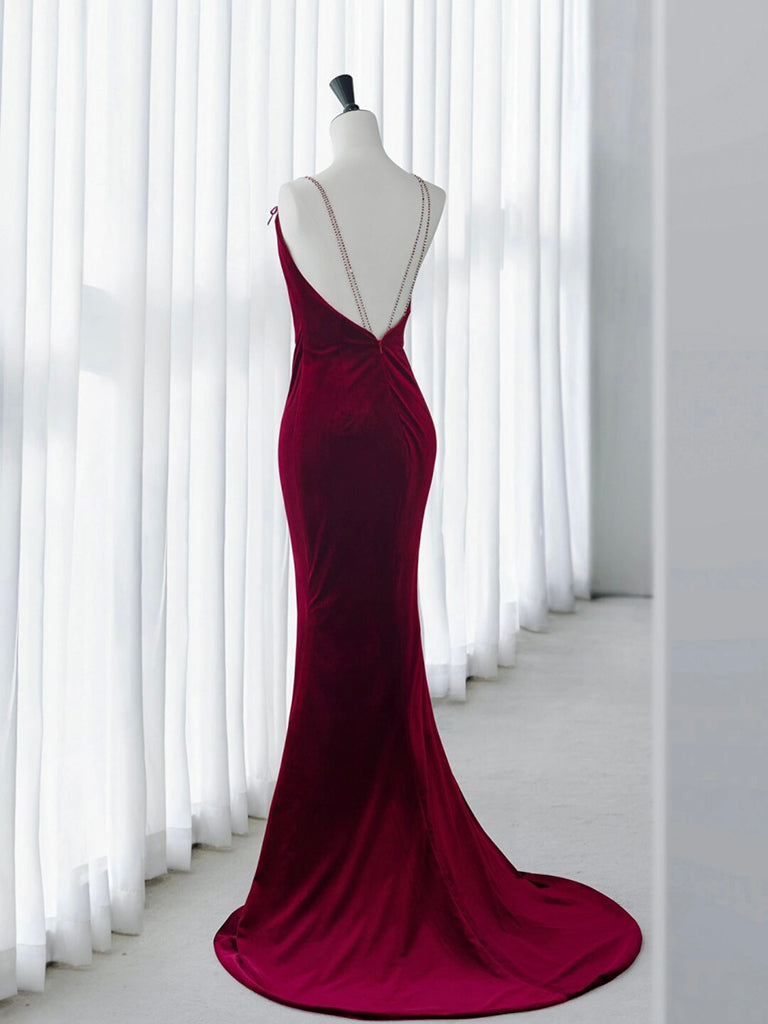 Luolandi Simple Velvet Mermaid Burgundy Long Prom Dress Formal Dress Evening Dress december wedding guest dress