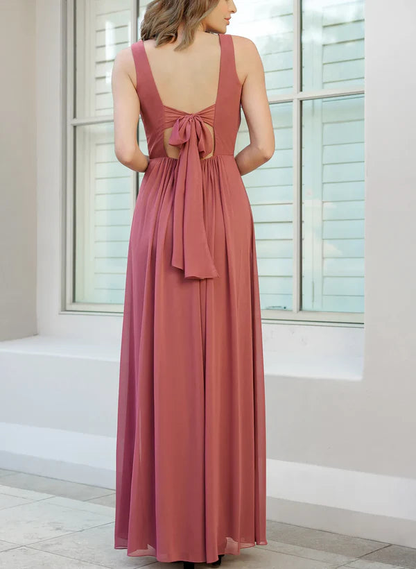 Luolandi A-Line/Princess Deep V-Neck Chiffon Floor-length Long Bridesmaid Dresses Sexy Party Dress