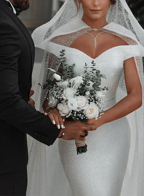 Luolandi Off-The-Shoulder Sleeveless Sequined Trumpet/Mermaid Wedding Dresses Floor Length Elegant