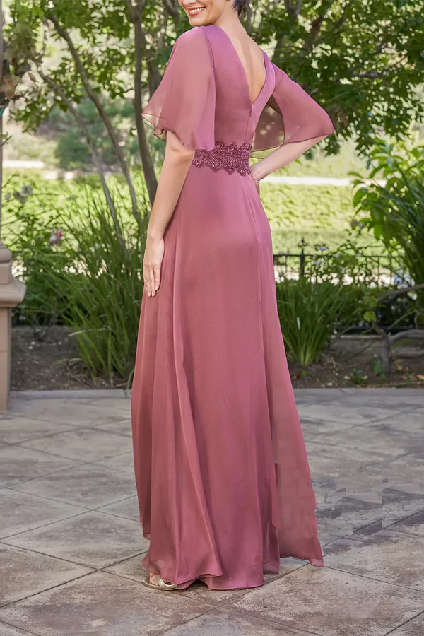 Luolandi A-line V-neck short sleeved elegant oversized mother of the bride dress Floor Length