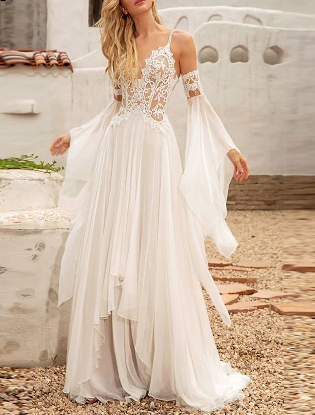 Luolandi Open Back Little Dresses Wedding Dresses A-Line Camisole Sleeveless Asymmetrical Chiffon Bridal Gowns With Embroidery