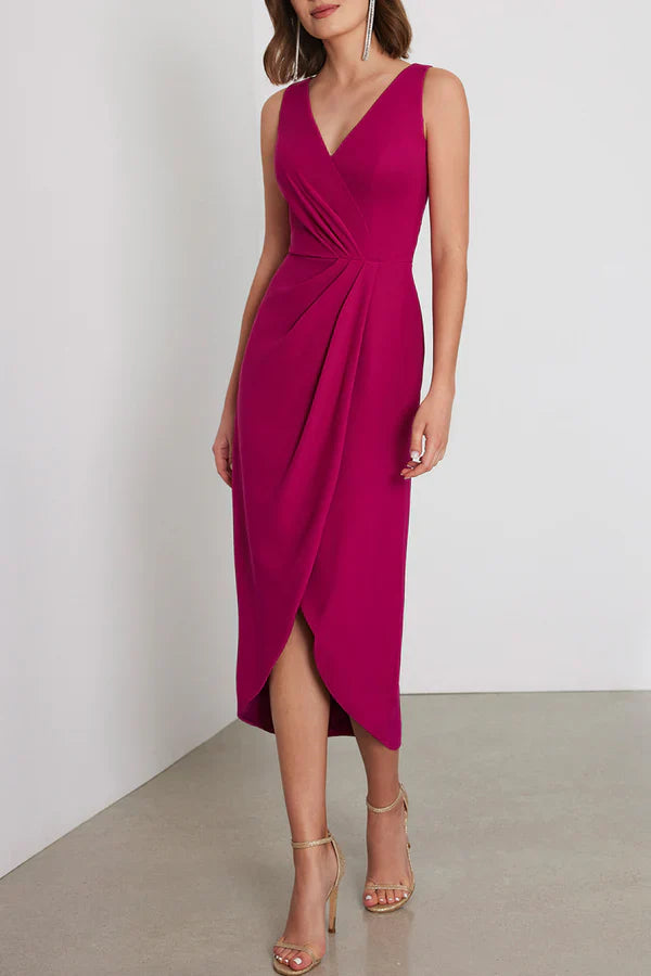 Luolandi Unique modern V-neck sleeveless empire pleated fit mother of the bride dress Party Dress