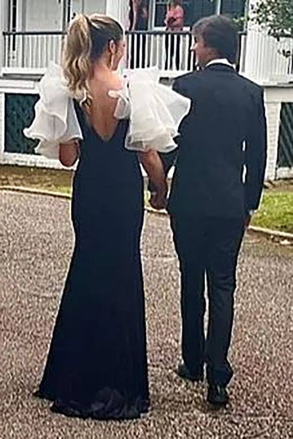 Luolandi Mermaid V Neck Velvet Prom Dress with Slit Sexy Party Dress Evening Dress