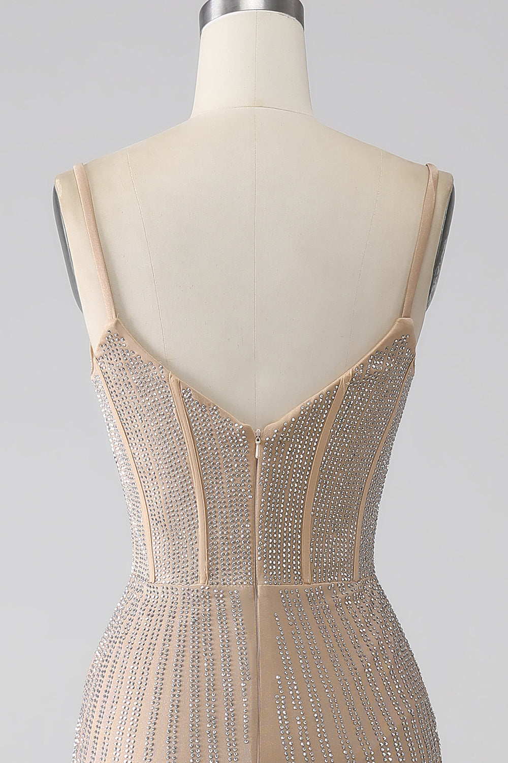 Luolandi Champagne Mermaid Beaded Spaghetti Straps Long Prom Dress Sparkly Evening Dress