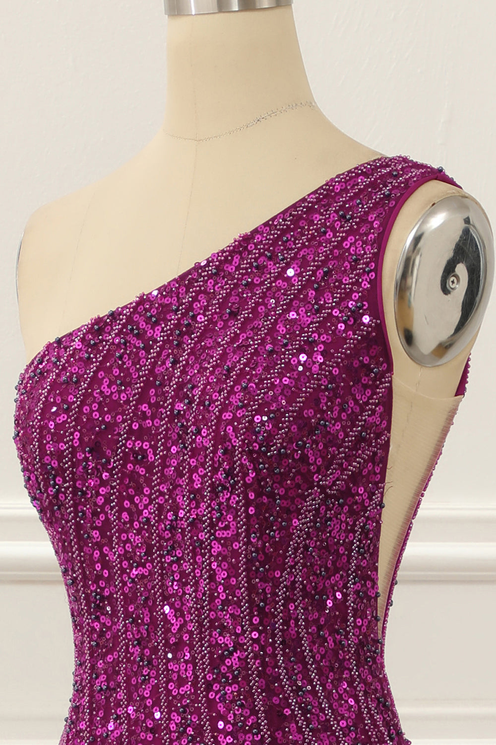 Luolandi One Shoulder Purple Beaded Prom Dress With Slit Sparkly Evening Dress