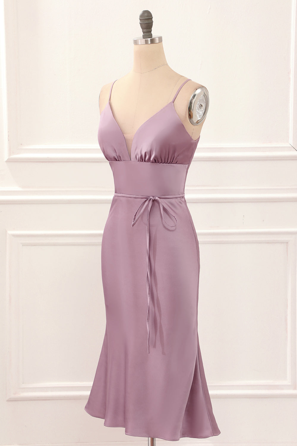 Luolandi Satin Spaghetti Straps Short Bridesmaid Dress Sexy Party Dress Solid Color