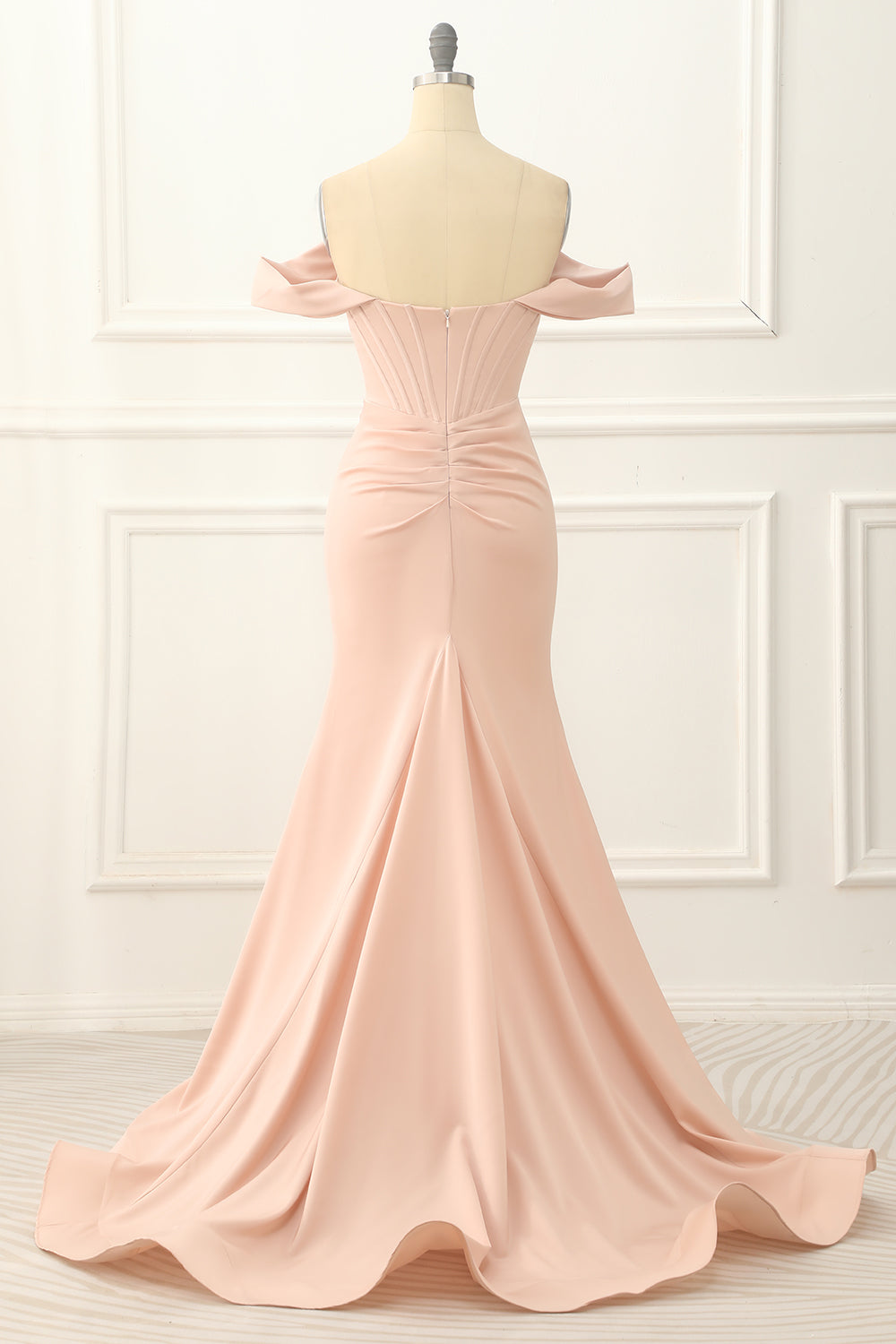 Luolandi Blush Off The Shoulder Mermaid Prom Dress With Slit Sexy Evening Dress