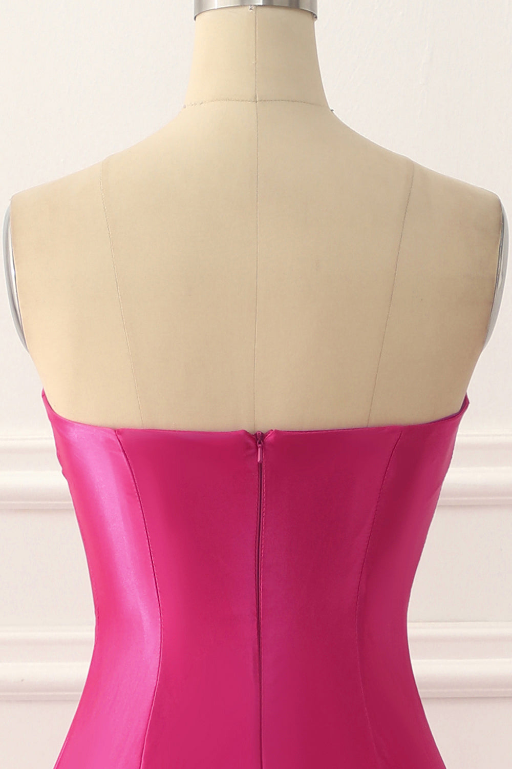 Luolandi Fuchsia Satin Mermaid Prom Dress With Split Front Off Shoulder Sexy Evening Dress