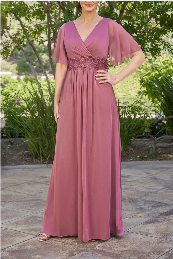 Luolandi A-line V-neck short sleeved elegant oversized mother of the bride dress Floor Length