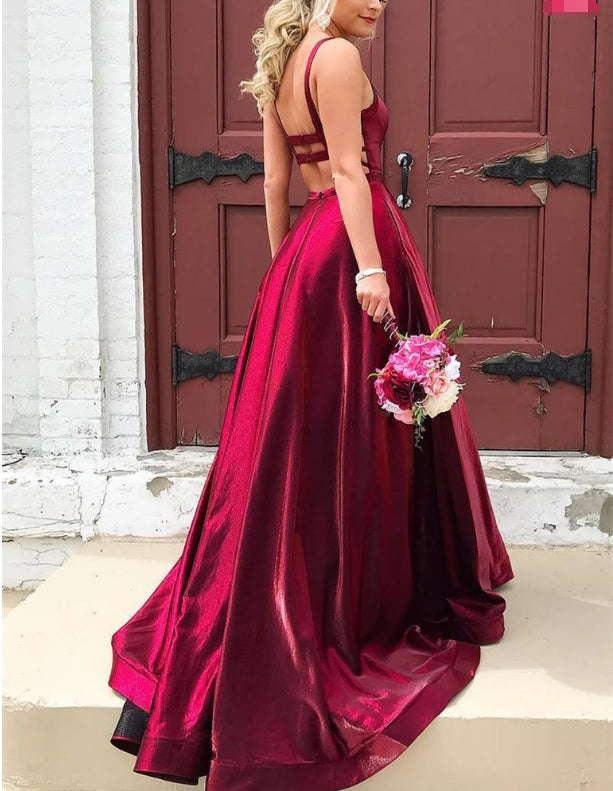 Luolandi Simple Spaghetti Straps A-line Prom Dresses Floor Length Evening Dresses Party Dress