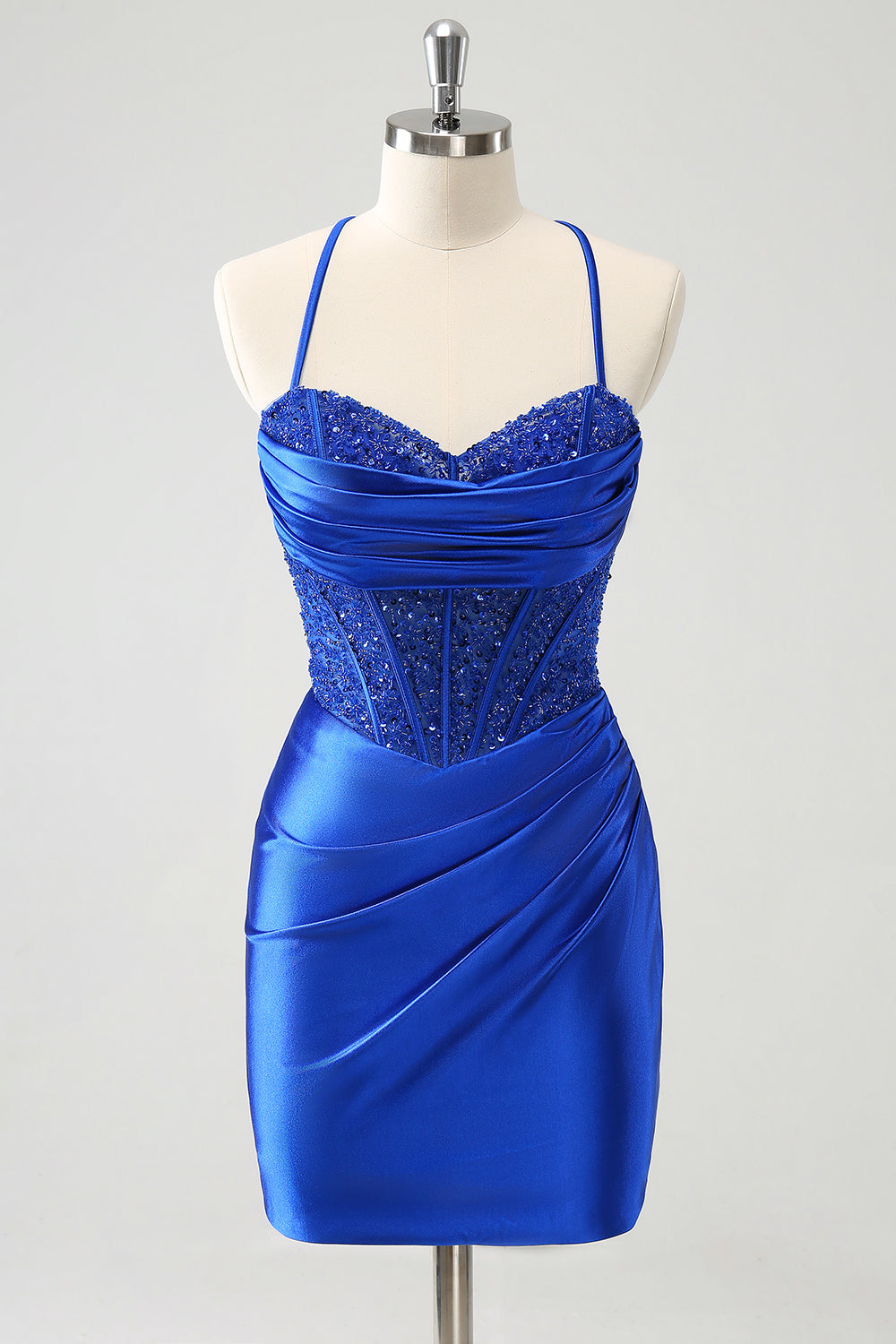 Luolandi Blue Spaghetti Straps Corset Tight Homecoming Dress Charming Party Dress