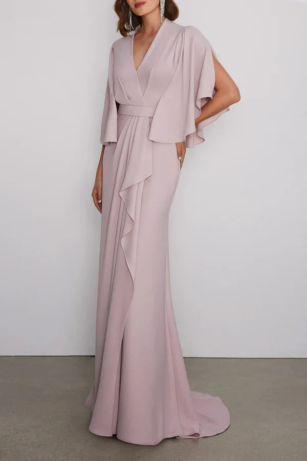 Luolandi Leisure V-neck Empire Ruffled Mother Of The Bride Dress Elegant Evening Party Dress