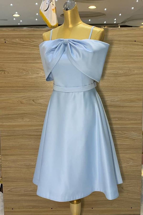 Luolandi Sky Blue Spaghetti Straps A-Line Homecoming Dress Solid Color Short Party Dress