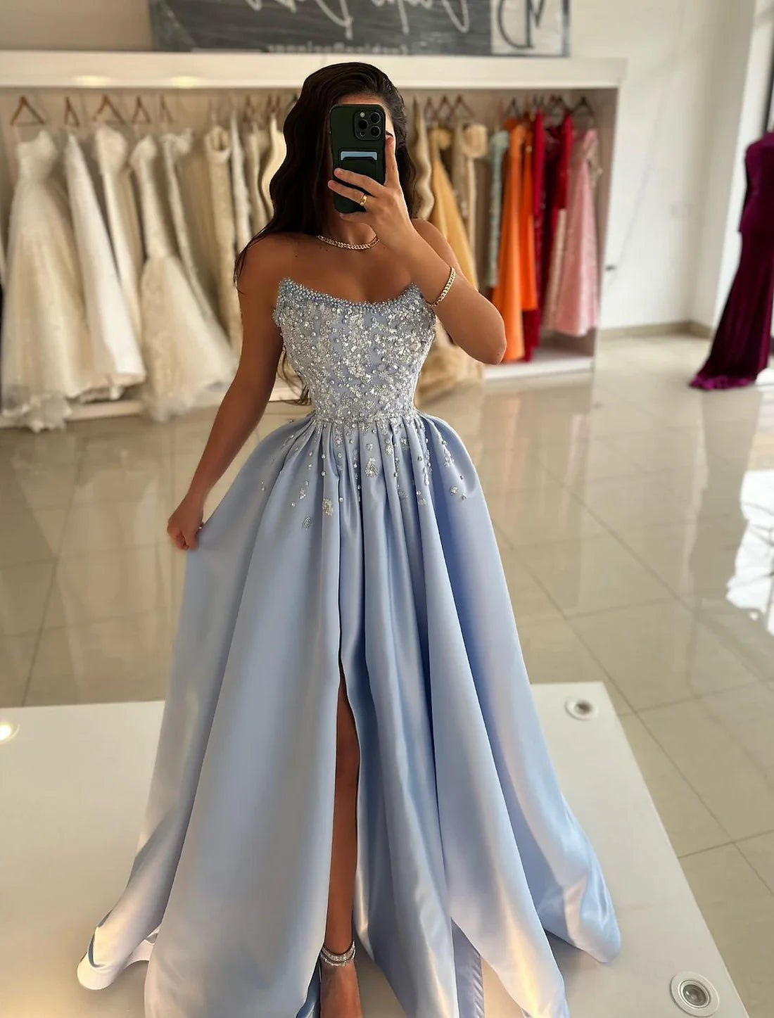 Luolandi Mermaid / Trumpet Prom Dresses Elegant Dress Formal Prom Floor Length Sleeveless One Shoulder Sequined with Ruffles Evening Dress