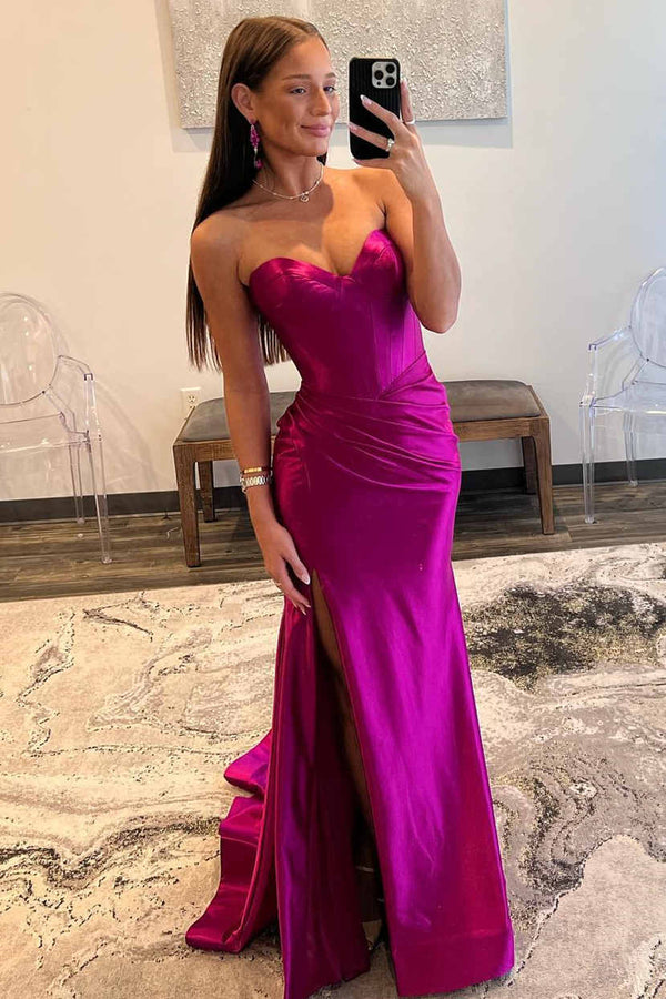 Luolandi Mermaid Sweetheart Satain Prom Dress with Slit Off Shoulder Sexy Evening Dress