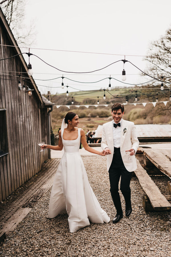 Luolandi Simple A-Line Square Neck Satin Wedding Dresses Sexy