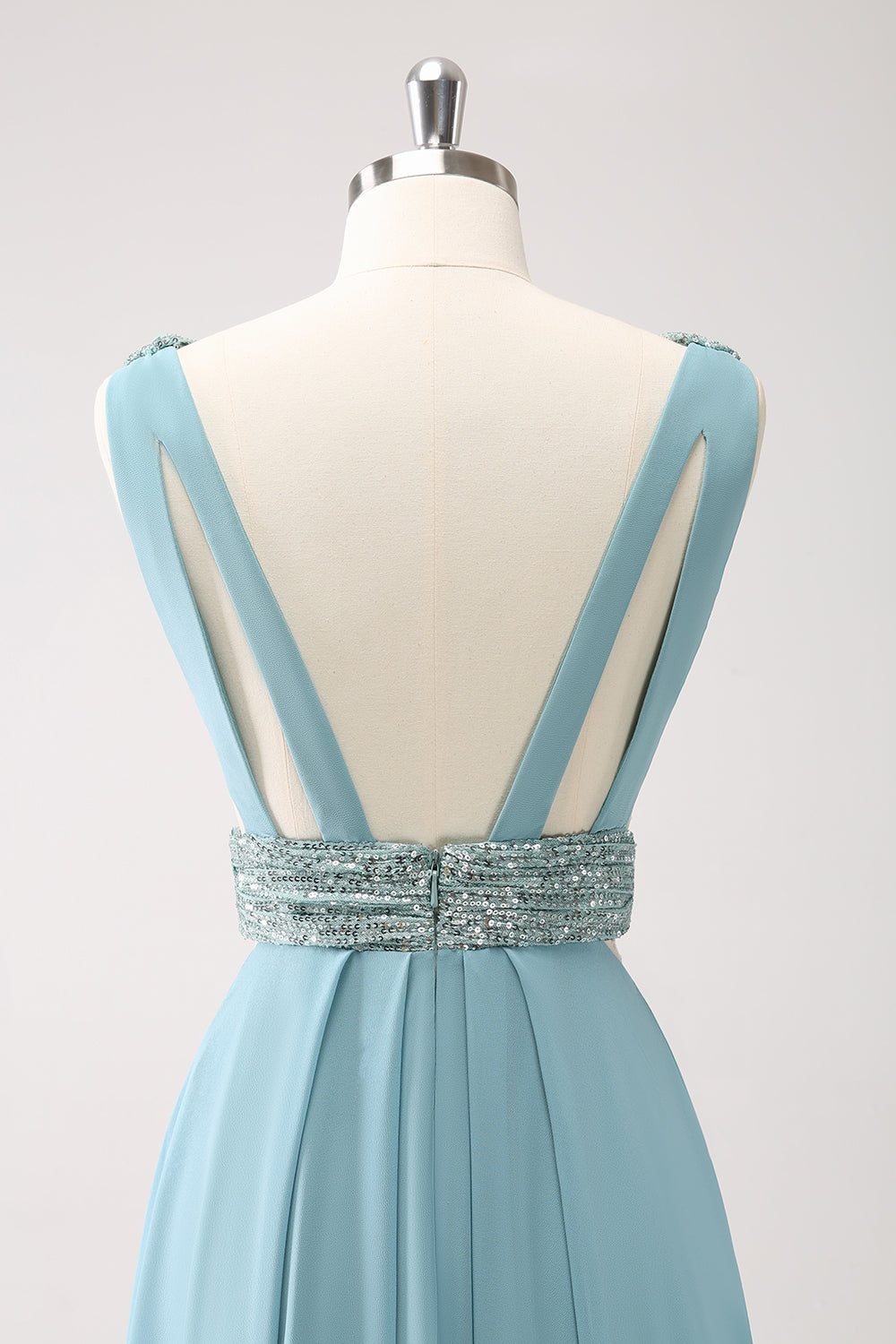 Luolandi Sparkly V Neck Grey Green Sequined A Line Long Prom Dress Bridesmaid Dress Evening Dress