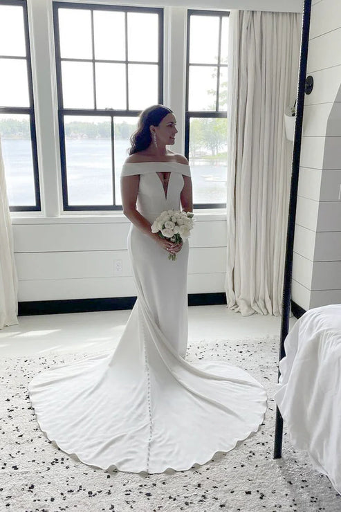 Luolandi Mermaid Off the Shoulder Lace-Up Satin Wedding Dresses Off Shoulder Sexy