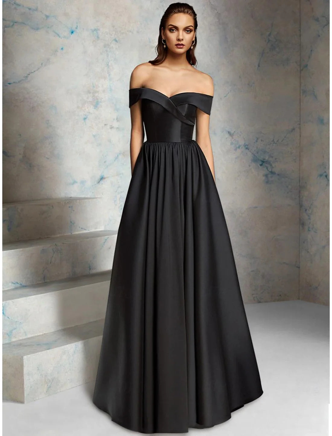 Luolandi A-Line Prom Dresses Vintage Dress Evening Party Prom Floor Length Sleeveless Off Shoulder Fall Wedding Guest Satin with Criss Cross Sexy