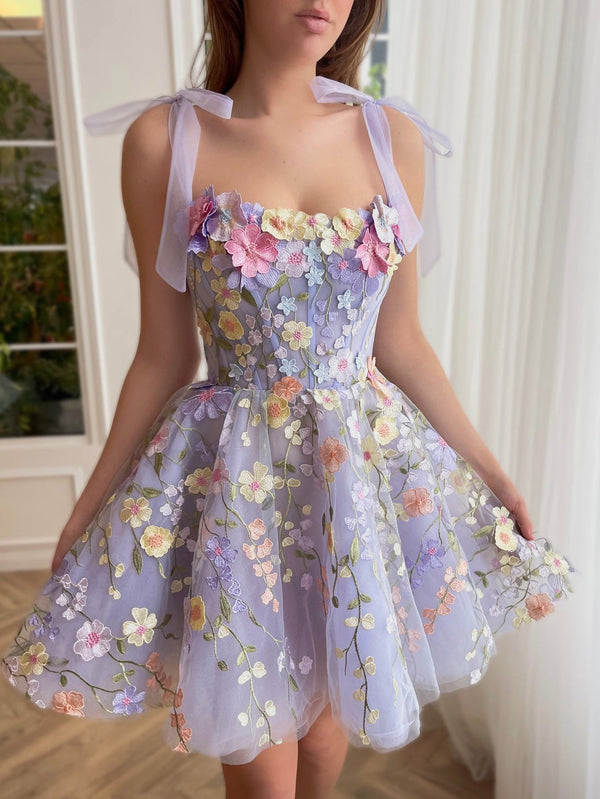 Luolandi A-Line Lilac Short Homecoming Dress with 3D Flowers Beautiful