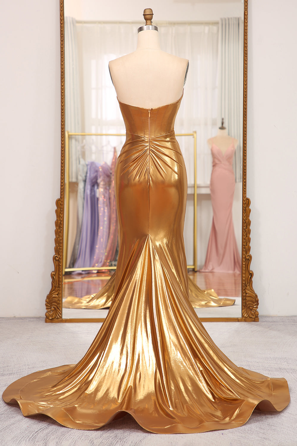 Luolandi Golden Mermaid Sweetheart Long Prom Dress With Slit Sexy Evening Dress