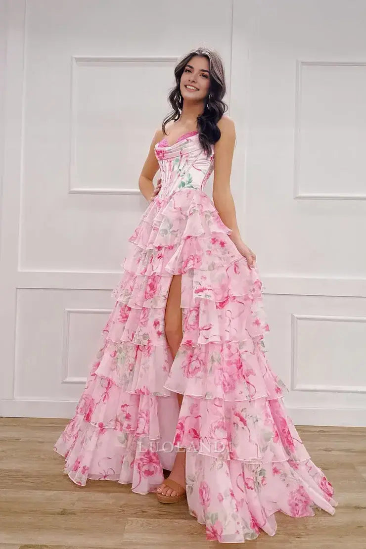 Luolandi Gorgeous A Line Sweetheart Strapless Sleeveless Tiered Long F – LUOLANDI DRESS