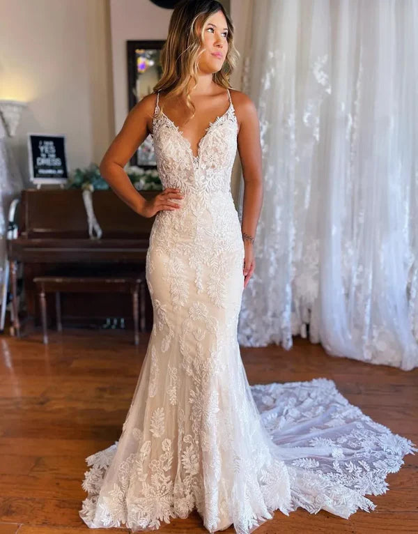 Luolandi Gorgeous Mermaid Spaghetti Straps Key Hole Back Wedding Dress Beautiful