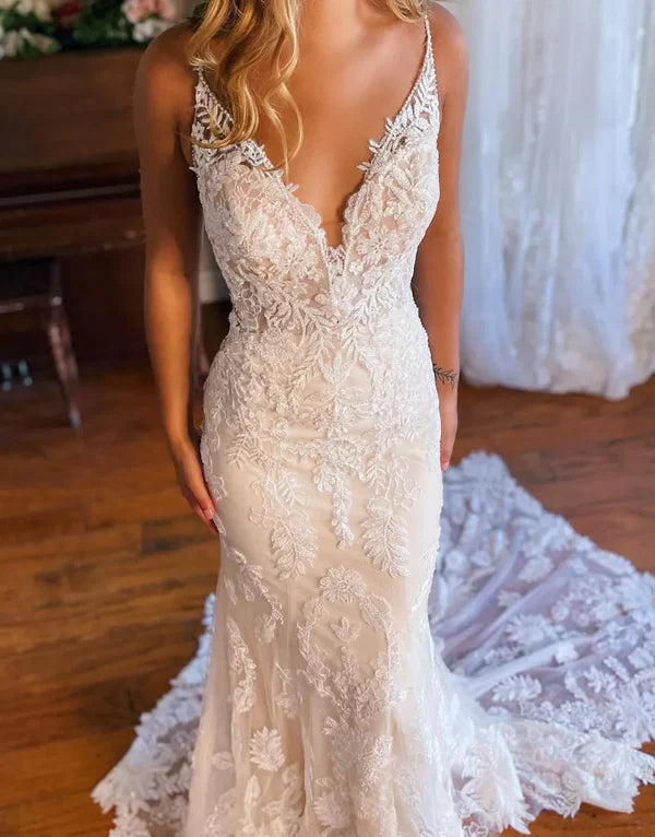 Luolandi Gorgeous Mermaid Spaghetti Straps Key Hole Back Wedding Dress Beautiful
