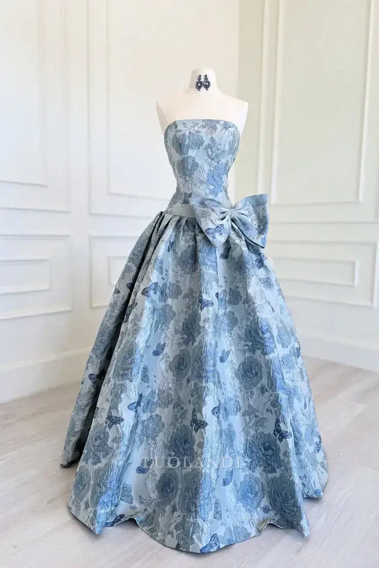 Luolandi Gorgeous A Line Strapless Long Formal Prom Dresses with Bow Elegant Party Evening Gowns Charming Graduation Dress